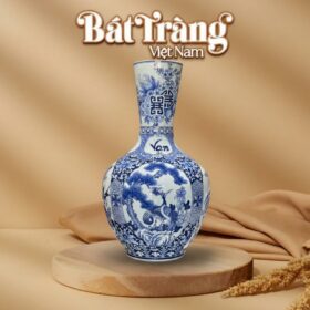 Tỏi Bình Cổ Ngỗng Men Lam Vẽ Họa Tiết Tứ Cảnh BT-TB07