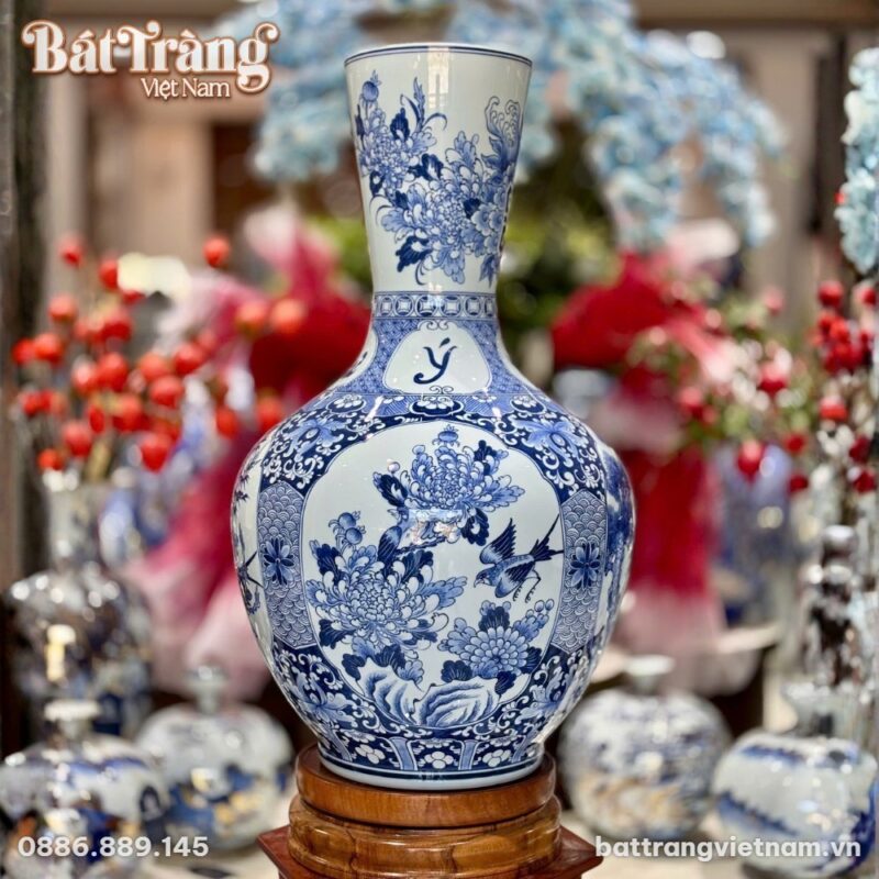 Bình tỏi họa tiết cúc