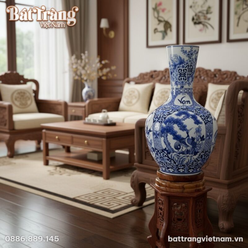 cận cảnh Một bình tỏi gốm sứ Bát Tràng men lam ...