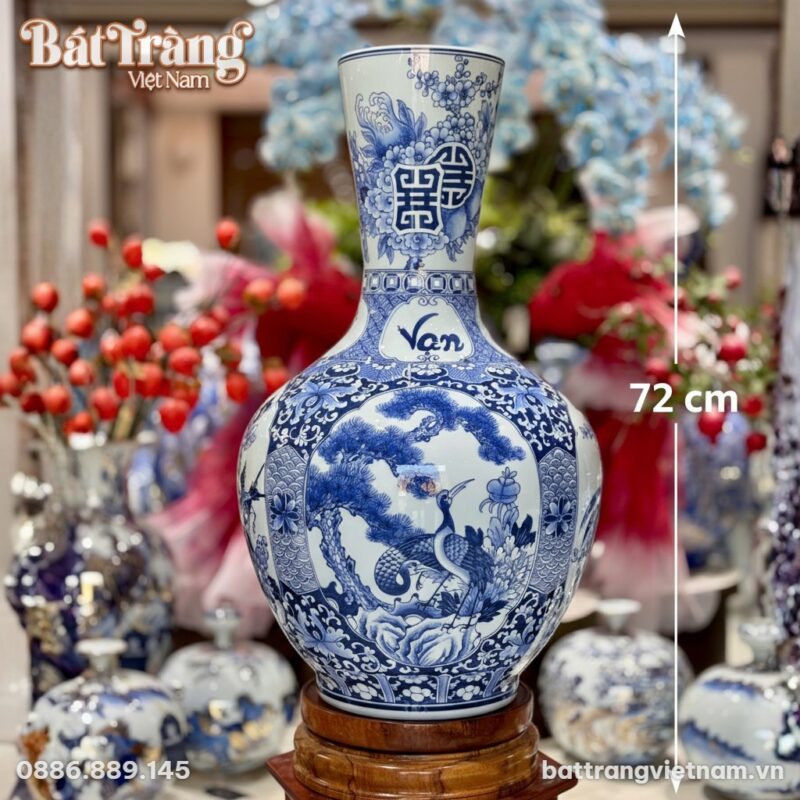 Kích thước Tỏi Bình Cổ Ngỗng Men Lam Vẽ Họa Tiết Tứ Cảnh BT-TB07