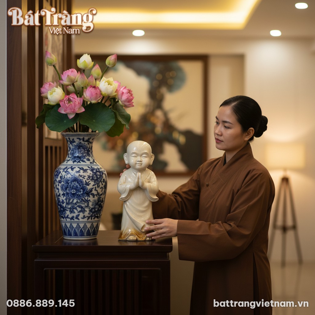 1 người phụ nữ Việt Nam mặc pháp phục đang cẩn ...