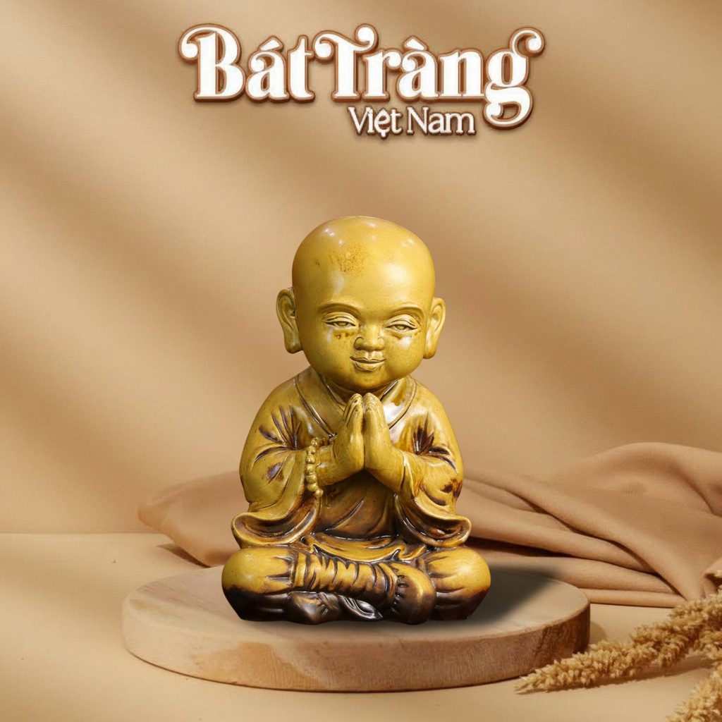 Tượng Chú Tiểu Men Hoàng Thổ Thiền Định Gốm Sứ BT-TCT05