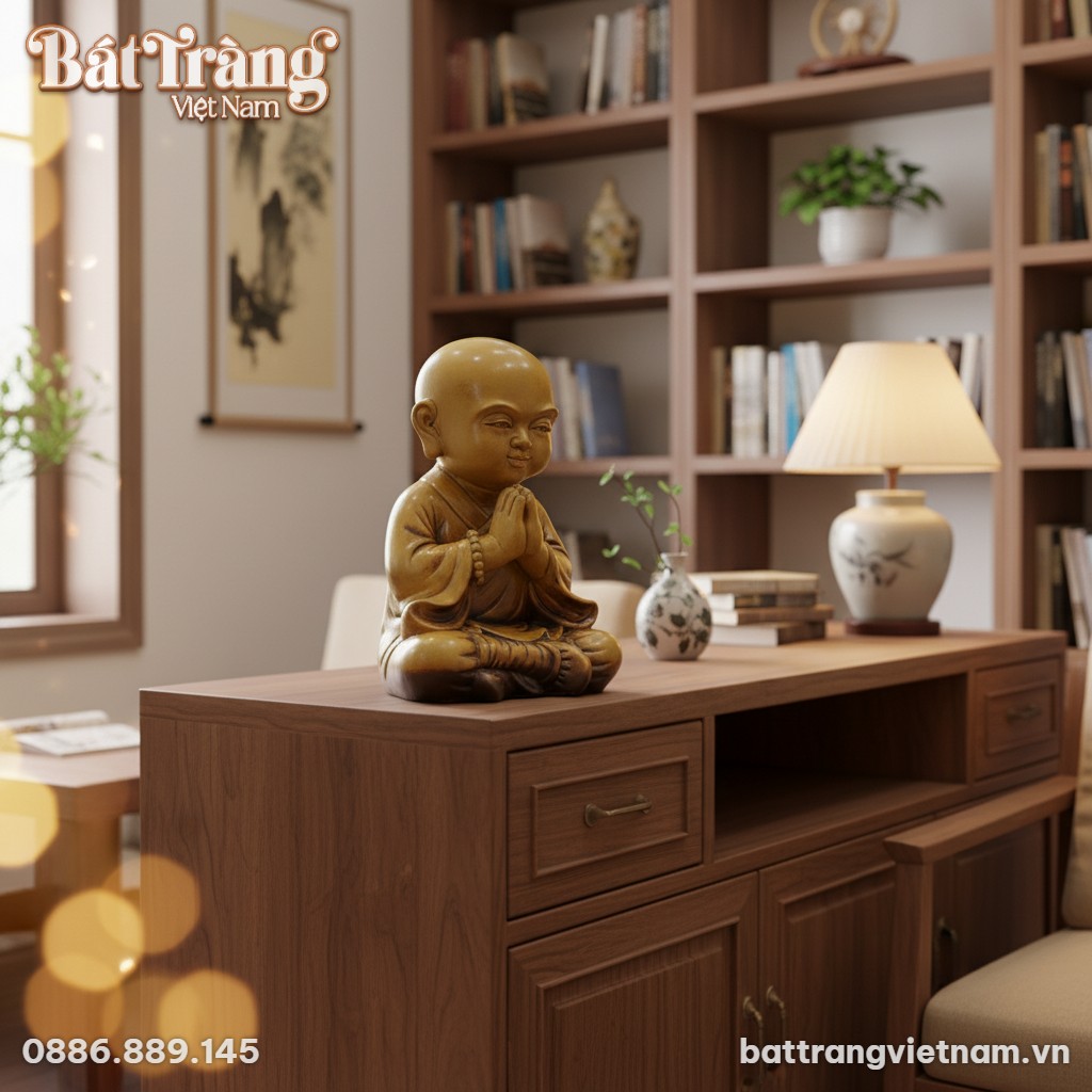 Tượng Chú Tiểu Men Hoàng Thổ (cao 36cm) trên bà...