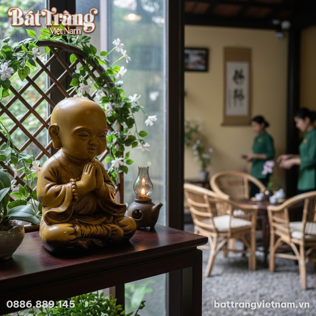 Tượng Chú Tiểu Men Hoàng Thổ (cao 36cm) đặt trê...