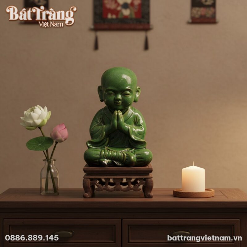 Tượng chú tiểu men ngọc lục 36cm đặt trên kệ tủ... Tượng chú tiểu men ngọc lục 36cm đặt trên kệ tủ...