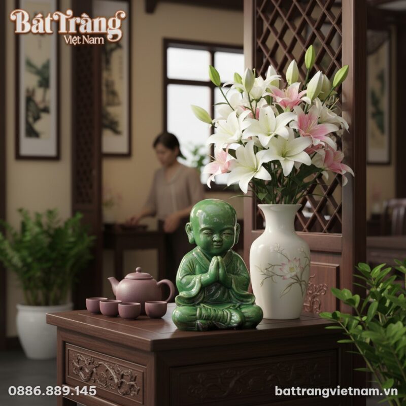 Tượng chú tiểu men ngọc lục 36cm được đặt trên ... Tượng chú tiểu men ngọc lục 36cm được đặt trên ...