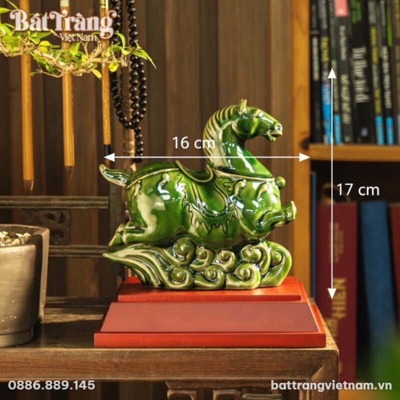 Kích thước Tượng Ngựa Phong Thủy Cưỡi Mây Men Ngọc Bát Tràng BT-TLV09