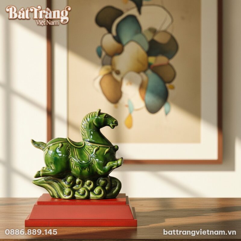 Cận cảnh tượng ngựa phong thủy men ngọc Bát Trà...