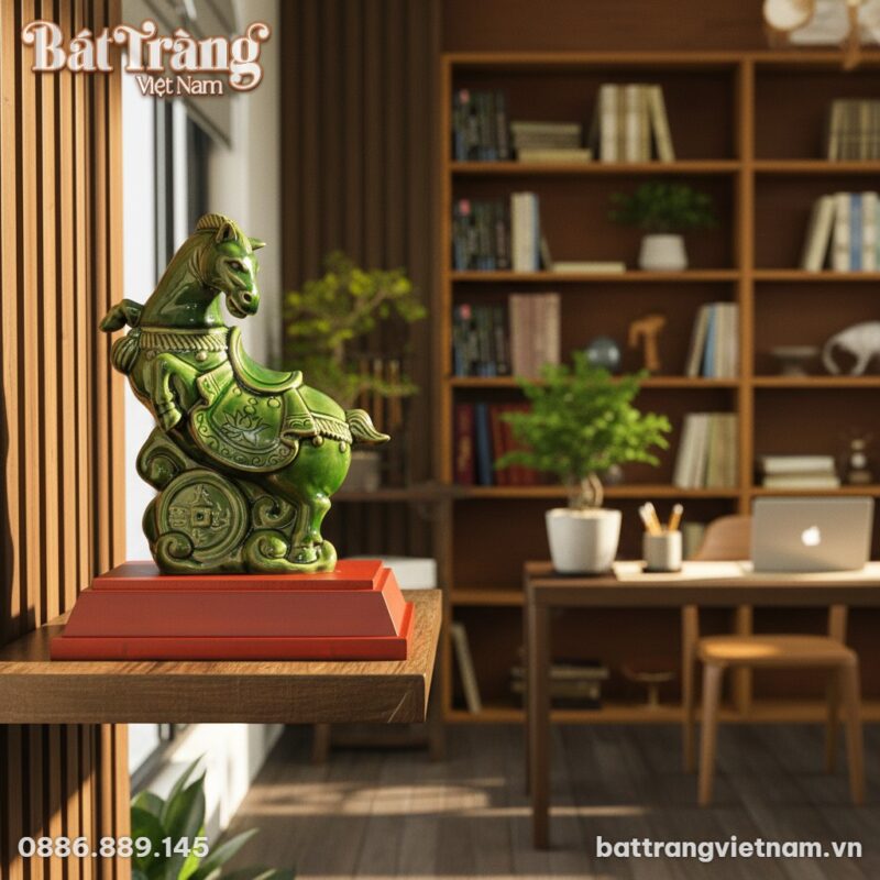 Tượng ngựa men ngọc 21cm đặt trang trọng trên b... Tượng ngựa men ngọc 21cm đặt trang trọng trên b...