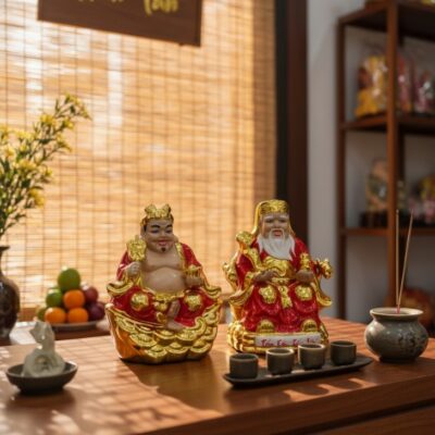 Góc bàn thờ Thần Tài nhỏ gọn, hiện đại trong cử...