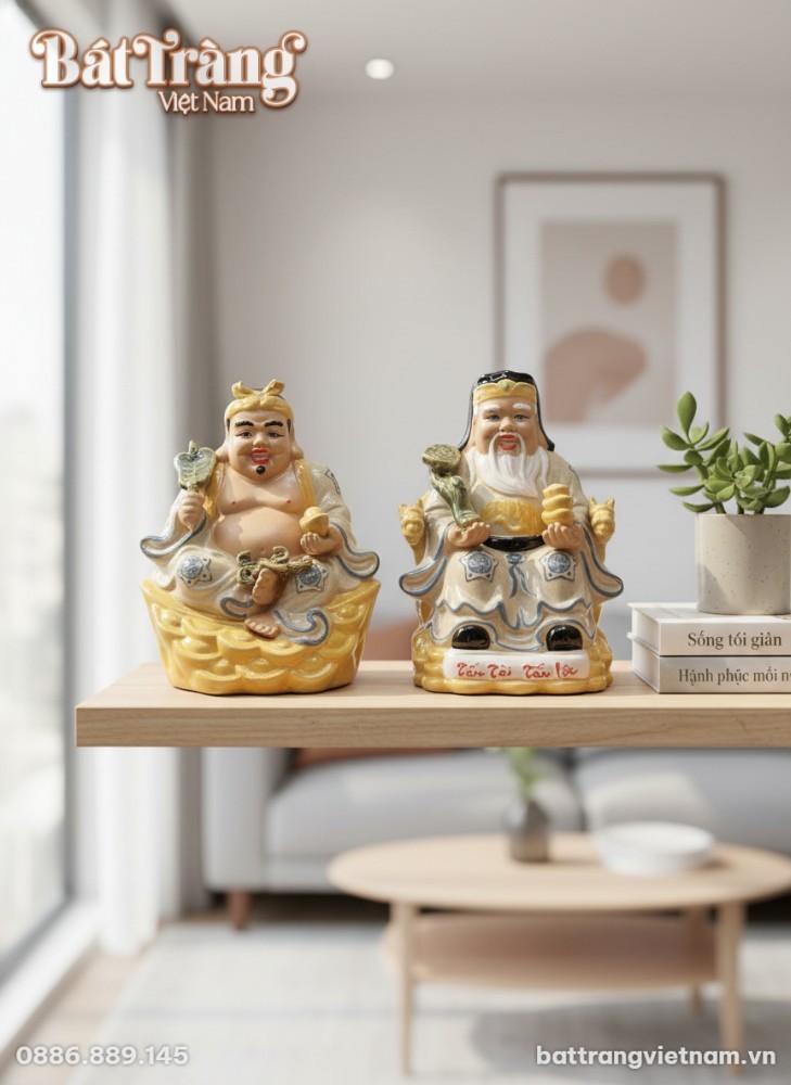 Đế tượng vững chãi với họa tiết vân sóng mềm mại, nâng đỡ các vị thần chiêu tài