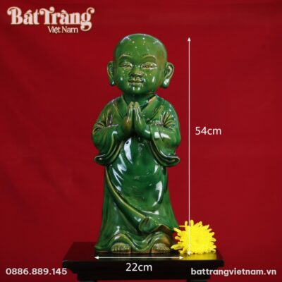 Kích thước Tượng Tiểu Sư Bát Tràng Chắp Tay Men Ngọc Lục XG-TCT04