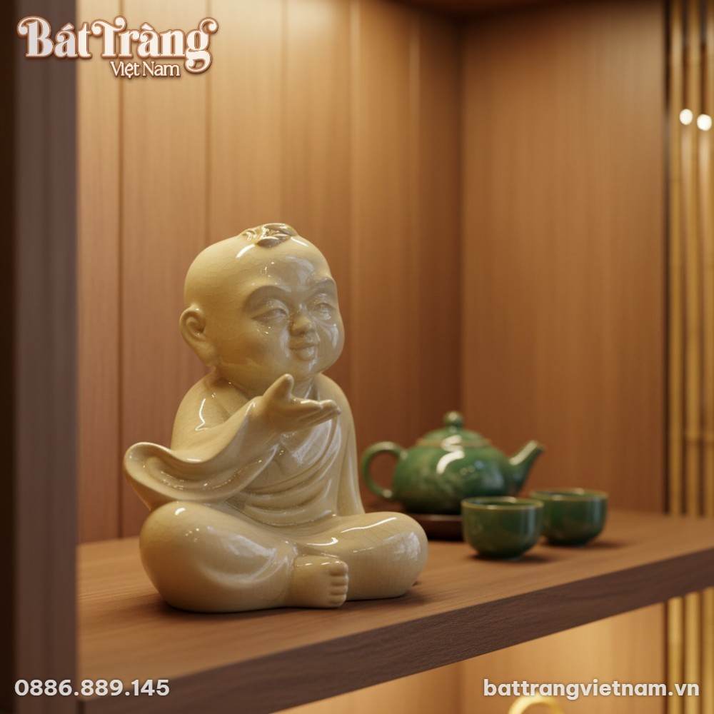 Tượng Tiểu Sư Hoan Hỉ men rạn Bát Tràng (cao 32...