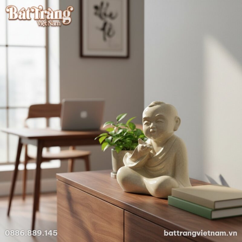 Tượng Tiểu Sư Hoan Hỉ men rạn Bát Tràng (cao 32... Tượng Tiểu Sư Hoan Hỉ men rạn Bát Tràng (cao 32...