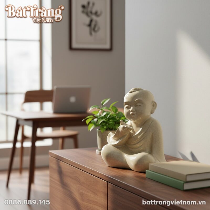 Tượng Tiểu Sư Hoan Hỉ men rạn Bát Tràng (cao 32... Tượng Tiểu Sư Hoan Hỉ men rạn Bát Tràng (cao 32...