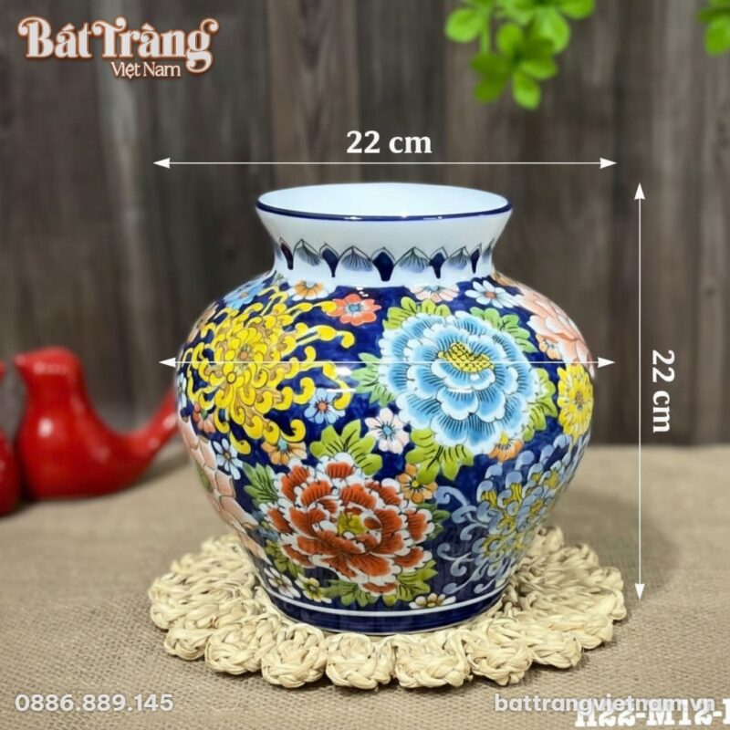 Kích thước Vò cắm hoa vẽ tay họa tiết hoa mẫu đơn cúc vàng BT-LH52 Kích thước Vò cắm hoa vẽ tay họa tiết hoa mẫu đơn cúc vàng BT-LH52