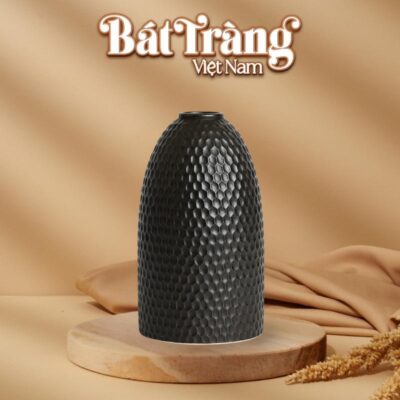 Bình hoa Bát Tràng men mộc dáng chuông vân tổ ong khắc chìm BT-LH92