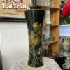 Bình hoa gốm sứ dáng trúc cao men xanh rêu khắc chìm hoa phù dung BT-LH58