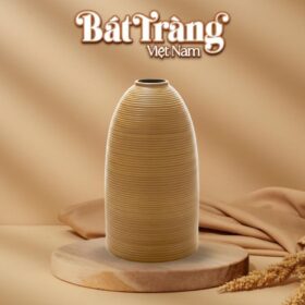 Lọ hoa men gốm mộc vàng mật dáng chuông vân chỉ ngang BT-LH95