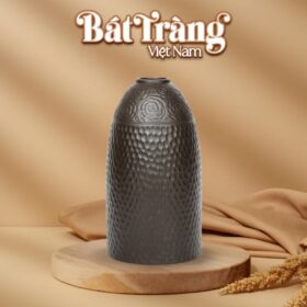 Lọ hoa men nâu mộc dáng chuông khắc chìm họa tiết hoa hồng 52cm BT-LH86