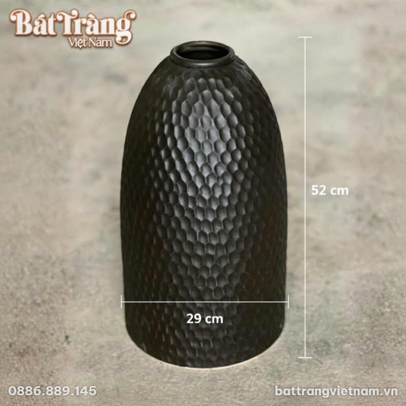 Kích thước Bình hoa Bát Tràng men mộc dáng chuông vân tổ ong khắc chìm BT-LH92