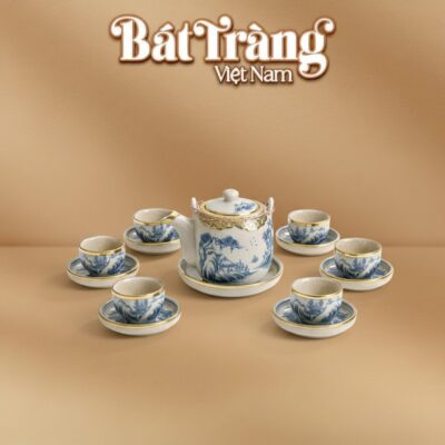 Bộ ấm chén dáng trụ quai xách men rạn cổ bọc đồng Bát Tràng BT-AC82 - Ảnh đại diện