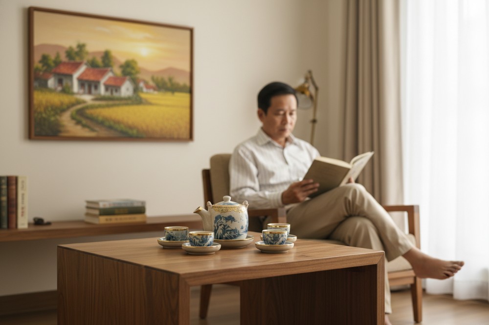 Một góc phòng khách phong cách Á Đông hiện đại ...