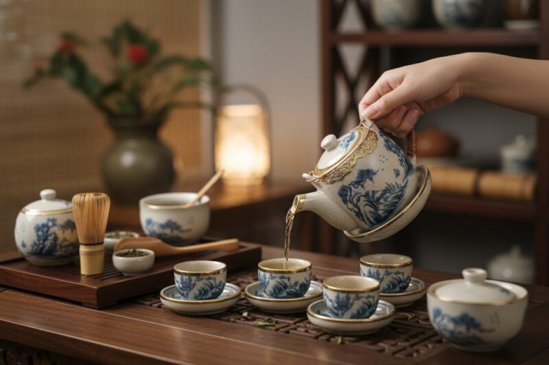 Cận cảnh bộ ấm chén Bát Tràng men rạn cổ với qu... Cận cảnh bộ ấm chén Bát Tràng men rạn cổ với qu...