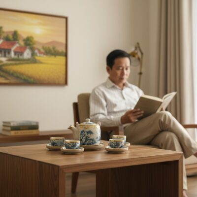 Một góc phòng khách phong cách Á Đông hiện đại ...