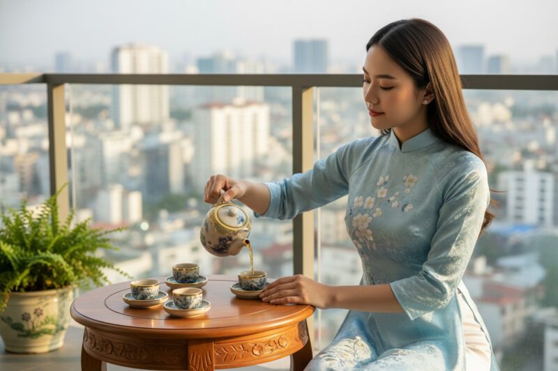 Một người mẫu thanh lịch trong áo dài truyền th... Một người mẫu thanh lịch trong áo dài truyền th...