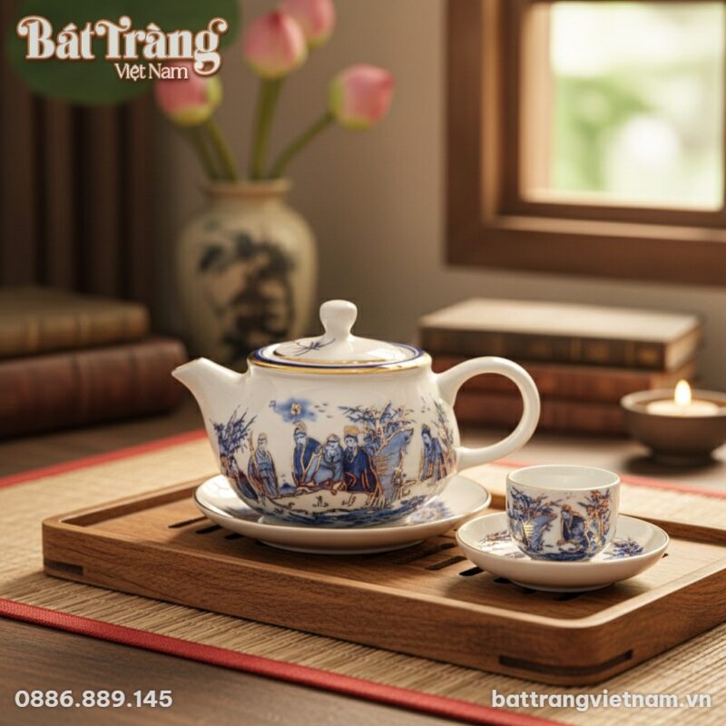 Cận cảnh một ấm trà, nổi bật họa tiết vẽ vàng 2...