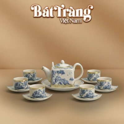Bộ ấm chén men rạn cổ dáng hình thang họa tiết sơn thủy BT-AC85 - Ảnh đại diện