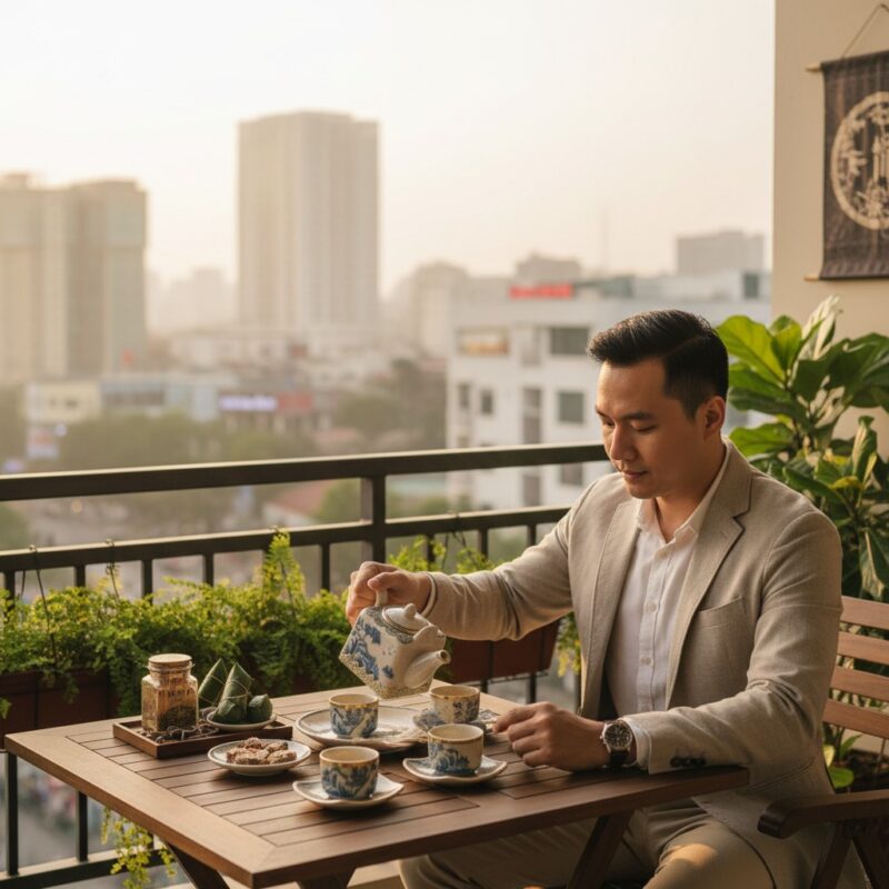 Một người đàn ông lịch lãm thưởng trà bằng bộ ấ... Một người đàn ông lịch lãm thưởng trà bằng bộ ấ...