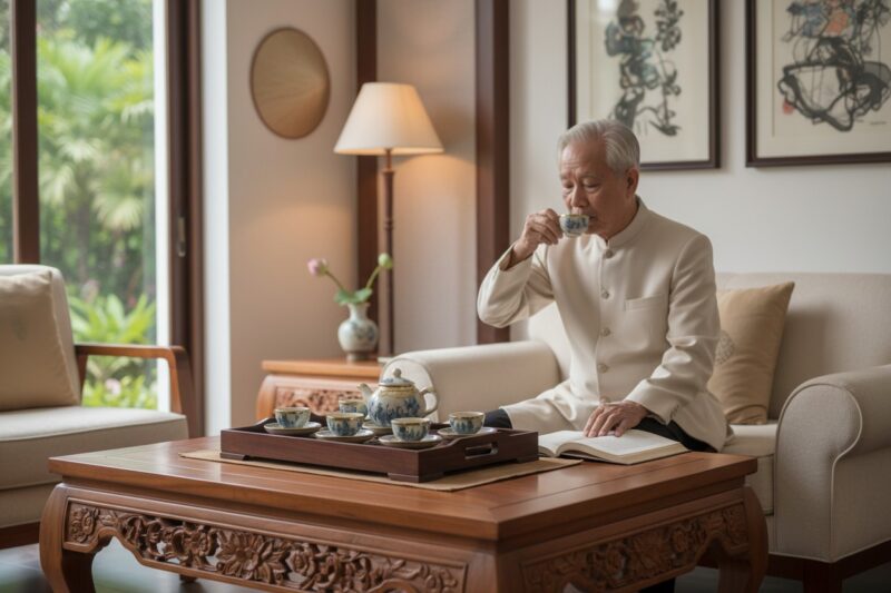 Bộ ấm trà men rạn cổ họa tiết thủy mặc viền bọc...