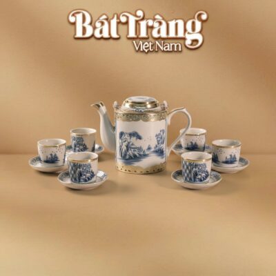 Bộ ấm tích men rạn cổ bọc đồng họa tiết sơn thủy men lam BT-AC85 - Ảnh đại diện