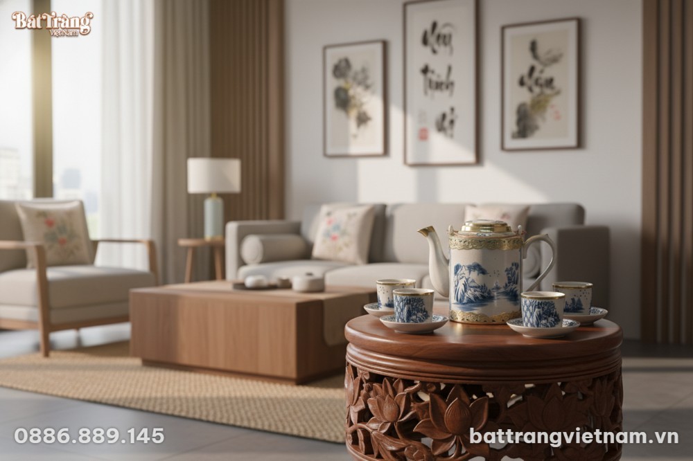 Bộ ấm t&iacute;ch men rạn cổ họa tiết sơn thủy B&aacute;t Tr&agrave;...