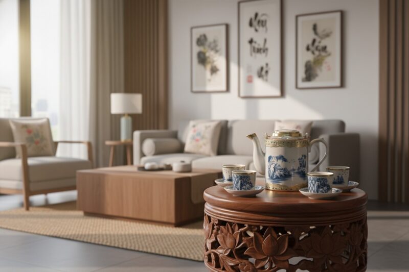 Bộ ấm tích men rạn cổ họa tiết sơn thủy Bát Trà...