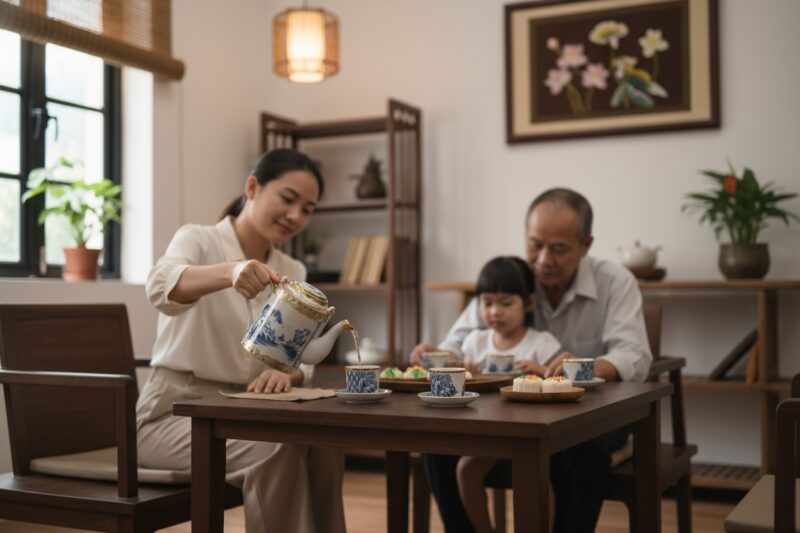 Gia đình Việt Nam quây quần trong phòng trà ấm ...