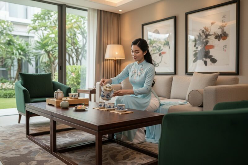 Người phụ nữ thanh lịch mặc áo dài Việt Nam hiệ...