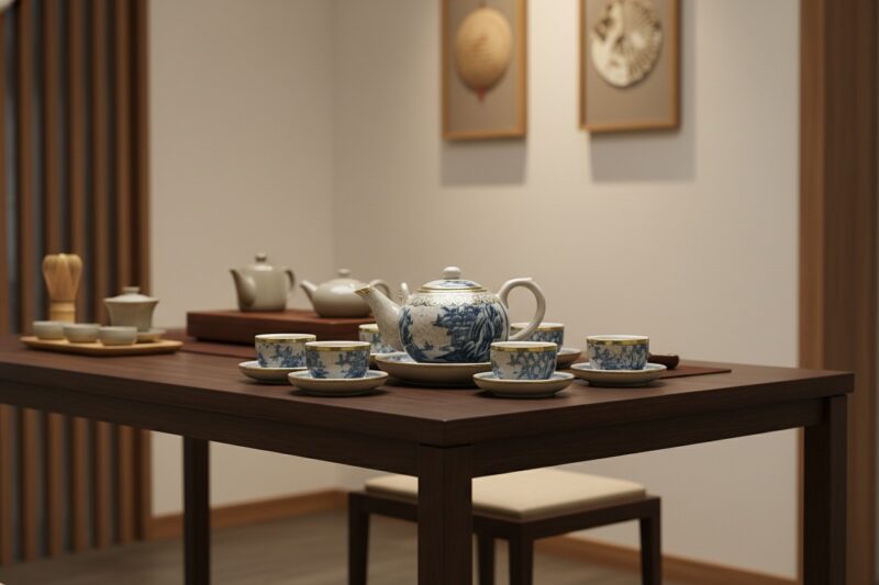 Cận cảnh bộ ấm trà Bát Tràng men rạn cổ bọc đồn...