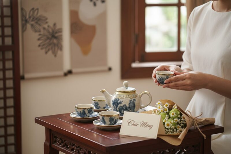 Cận cảnh bộ ấm trà Bát Tràng men rạn cổ, với họ...