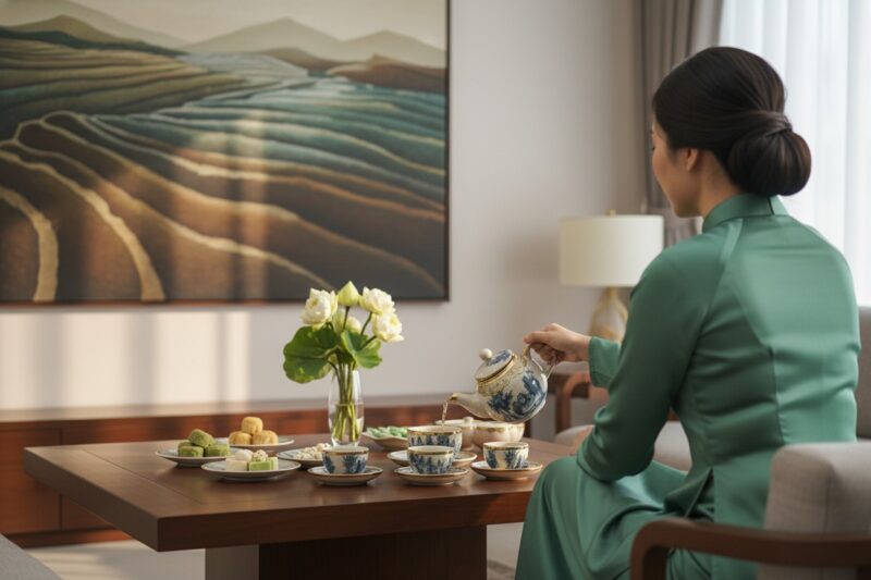 Cảnh tiếp khách sang trọng tại một biệt thự kiể...