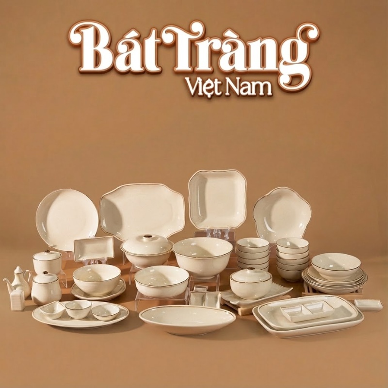 Toàn cảnh bộ bát đĩa men sứ trắng Phúc Tụ Bách Thực BD-53, toát lên vẻ đẹp sang trọng và đầy đủ.