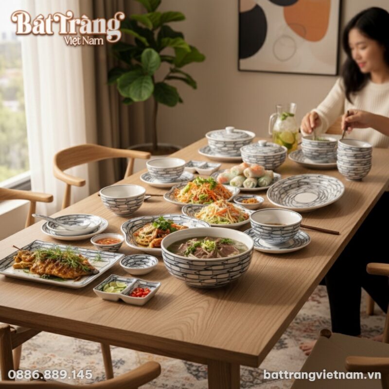 Bữa cơm gia đình ấm cúng với bộ bát đĩa Bát Trà...