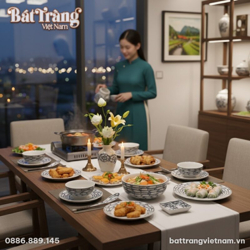 Bàn tiệc tối thanh lịch trang trí bộ bát đĩa Bá...