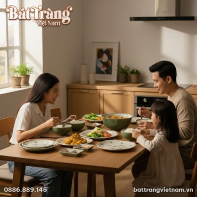 Gia đình trẻ Việt Nam đang thưởng thức bữa ăn ấ...