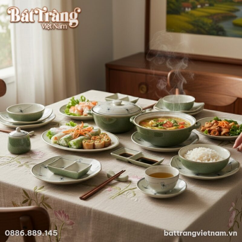 Góc nhìn cận cảnh bộ bát đĩa Bát Tràng họa tiết... Góc nhìn cận cảnh bộ bát đĩa Bát Tràng họa tiết...