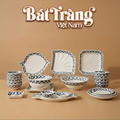 Bộ bát đĩa Bát Tràng men sứ trắng hoạ tiết hoa chanh Lục Hoà BD-69 - Ảnh đại diện