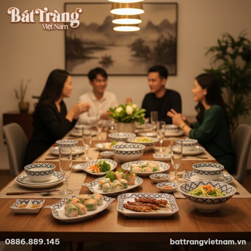 Bàn tiệc thân mật trong căn hộ Việt Nam hiện đạ...