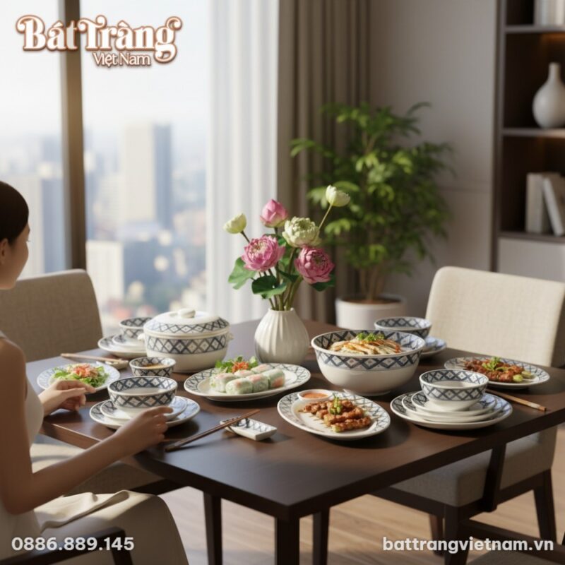 Cảnh một bàn tiệc nhỏ sang trọng tại một căn hộ...